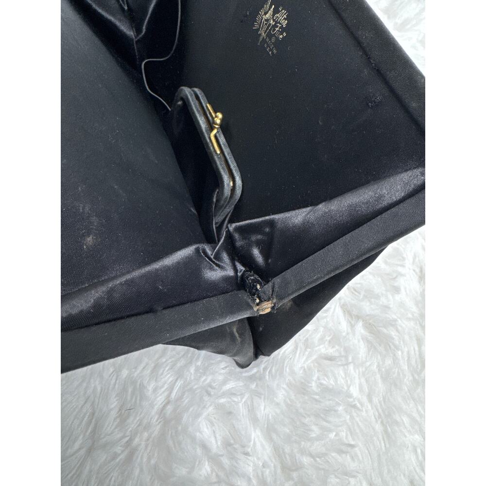 1950s After Five Black Satin Evening Clutch Rhinestone Clasp Coin Purse USA - Picture 12 of 12